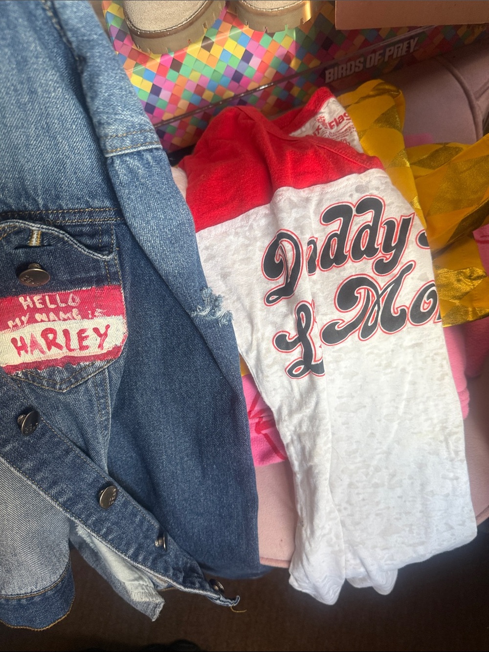 Daddy's Lil Monster Birds of prey costumes and Jean jacket